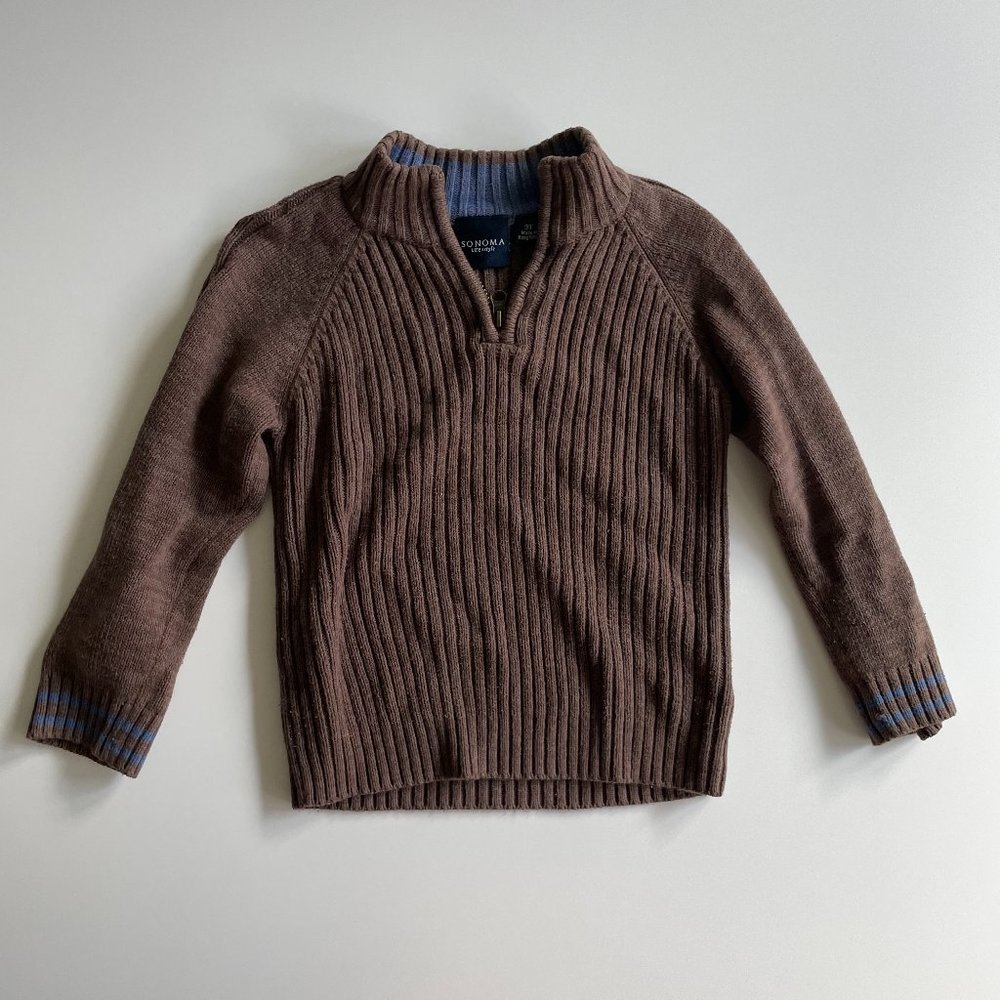 Sonoma lifestyle toddler boys light brown sweater with blue stripe, Size 3T